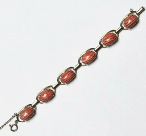 Schönes Armband 830 Silber mit Rhodochrosit Cabochons Handarbeit Länge 18,5 cm - Picture 1 of 5