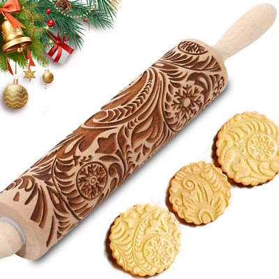 Embossed Rolling Pin for Baking Cookies Christmas Embossing Rolling Pins  - Image 1 of 4