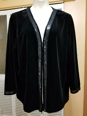 Quacker Factory Ladies Beautiful Velvet Black Beaded Jacket - Size 1X - Image 1 of 4