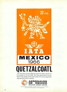 Mexiko 1966 IATA Quetzalcoatl Aeronaves De Mexico größte Vintage Zeitschrift Printanzeige - Bild 1 von 1