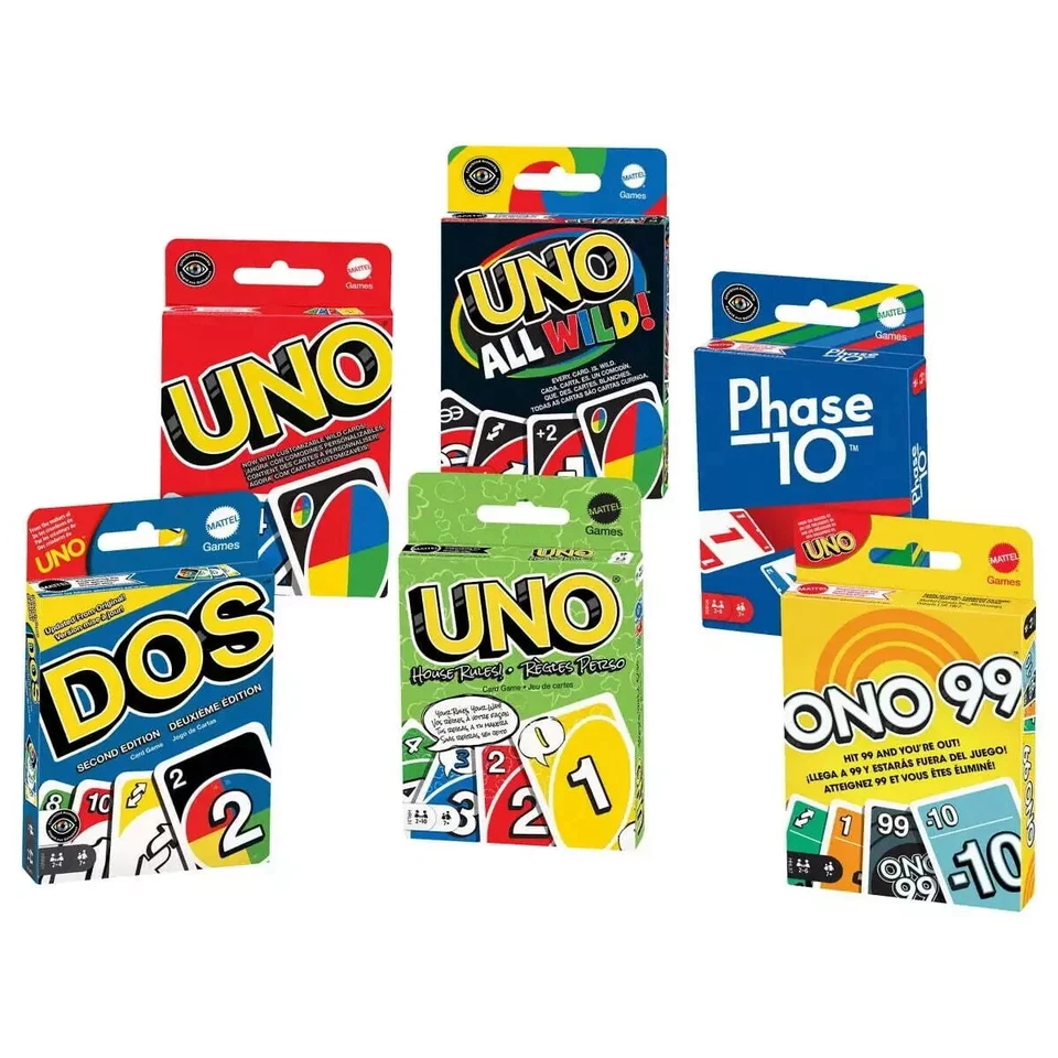Mattel Classic Card Game Bundle - Paquete de 6 UNO DOS Phase 10 All Wild Games Foto 1 de 2