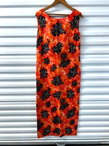 Vintage Ui Maikai Dress Womens Small Red Maxi Hibiscus 50s 60s - Picture 1 of 6