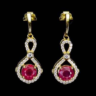 925 Sterling Silver Earrings Round Ruby 6mm Simulated Cz Gemstone Jewelry - Image 1 of 4