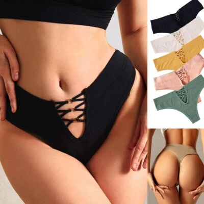 5er Damen Slips Unterhose Unterwäsche Sexy Tanga Schnürung Höschen Bikini Thong - Bild 1 von 4