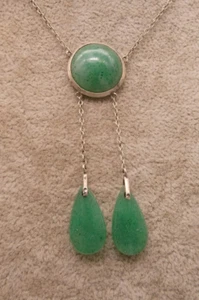 Halskette Collier Silber 835 aufregendes Meisterwerk aus den 50igern mit Jadeit - Bild 1 von 7