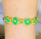 24K Solid Yellow Gold Miami Link Bracelet With Jade &Emerald 24.35Gm6.5 Inch