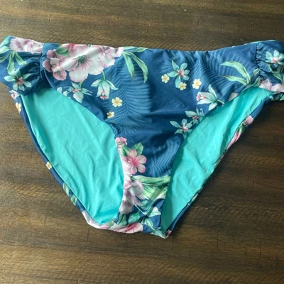 BECCA REVERSIBLE Swimsuit Bikini Bottoms High Waist Blue Tropical Beach - Image 1 of 4