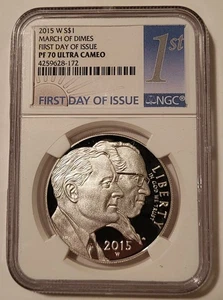 NGC 2015 W March of Dimes Commemorative Silver Dollar Proof Unc PF70 UC FDI (C) - Picture 1 of 2