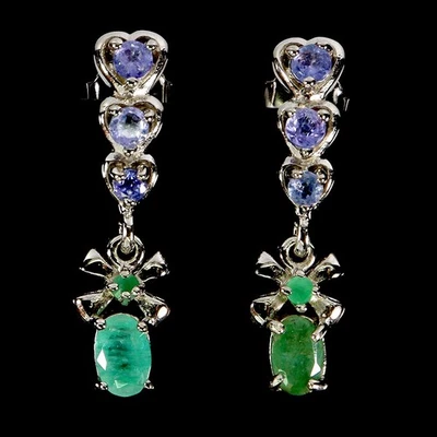 925 Sterling Silver Earrings Oval Emerald 6x4mm Tanzanite Gemstone Jewelry - Image 1 of 4