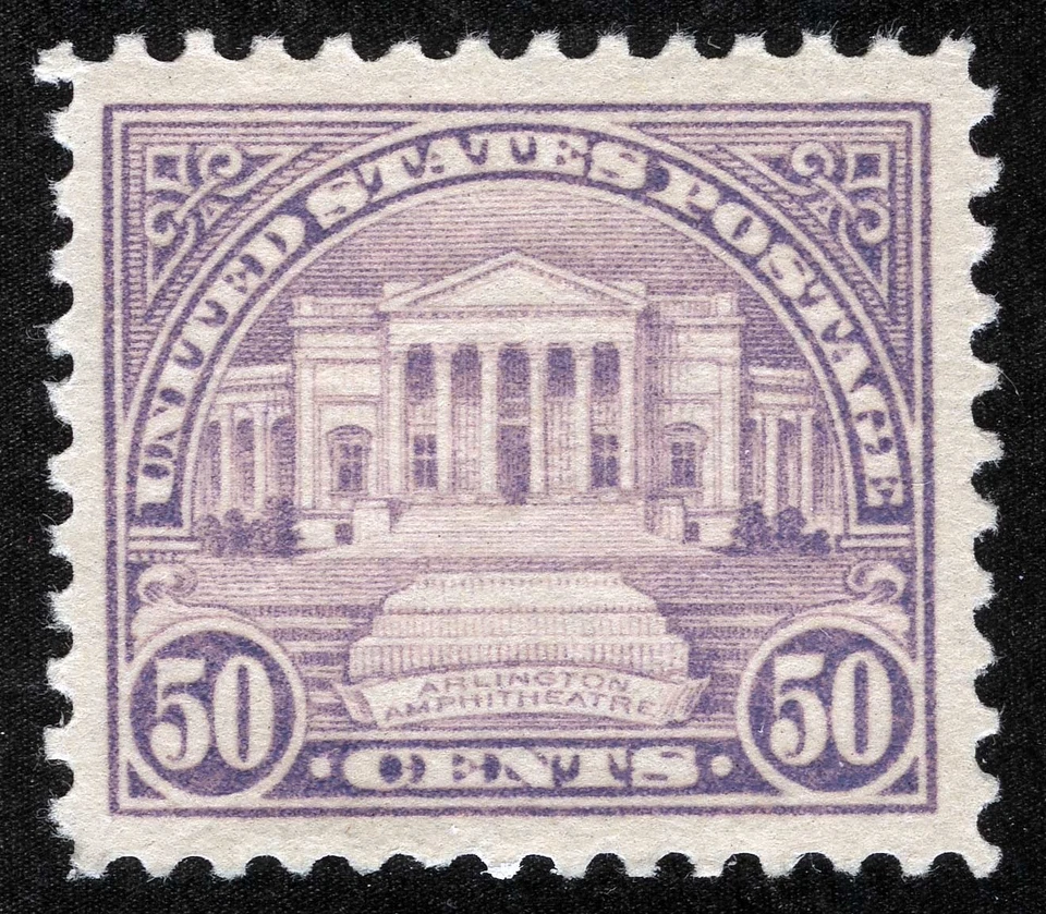 Marca de bisagra ligera de goma original US Sc 570 lila 50¢ 1922 p.11x11 Foto 1 de 1