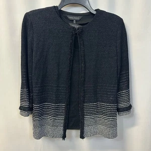 Ming Wang 2 Piece Tank Top Shell Cardigan Black Silver Metallic Twinset Medium - Picture 1 of 6