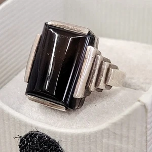 ⭐️ Art Déco Herrenring mit schwarzem Onyx – 835er Silber – ca. Größe 18 mm - Bild 1 von 3