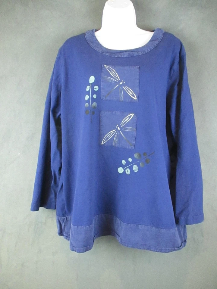 Женский пуловер Fenini 1X синий принт стрекоза туника с длинным рукавом Artsy США - Изображение 1 из 4