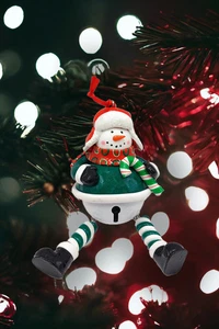 Christmas Ornament - Glossy Gingerbread Snowman with Dangling Legs and Bell. ... - Picture 1 of 3