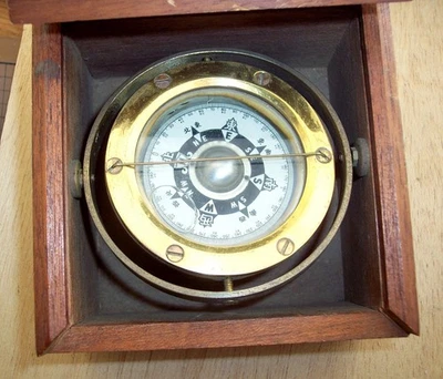 Vintage 5" Gimbled Boat Compass In Wood Box Japan - Image 1 of 4