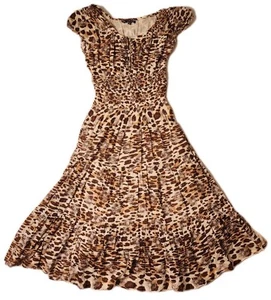 Mlle Gabrielle Animal Print Midi Summer Dress Puffed Sleeve Front Tie Boho - Picture 1 of 9
