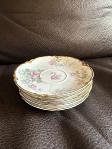 (5) Platillo antiguo Haviland Limoges - Borde festoneado dorado rosas rosadas - Imagen 1 de 10