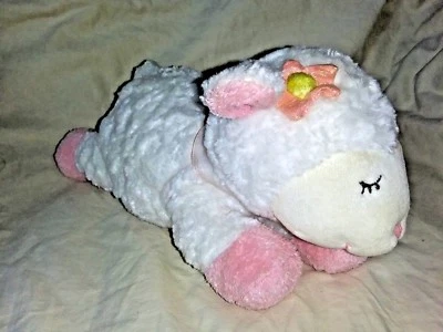 Kids Preferred White Pink Sleeping Lamb Plush Animal Rattle Bow Flower Soft - Image 1 of 4