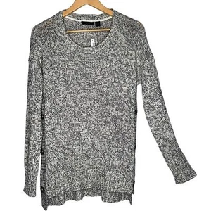 Suéter RDI Negro Blanco Botones Lados Cuello Redondo Largo Talla Grande Nuevo con Etiquetas - Imagen 1 de 6