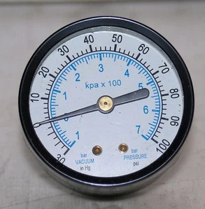 -30/100 PSI/BAR 2" DIAL 1/8" NPT PRESSURE GAUGE - Picture 1 of 4