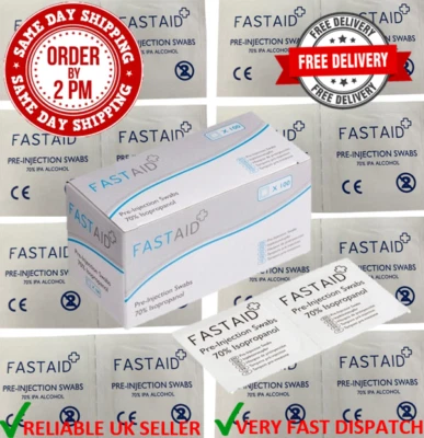 FAST AID SWABS PRE-INJECTION 70% IPA WIPES STERILE TATTOO SALON PIERCINGS BEAUTY - Image 1 of 4