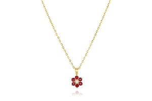 14K YELLOW GOLD FLOWER RUBY AND DIAMOND NECKLACE - Picture 1 of 3