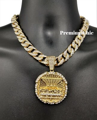XL Last Supper Pendant Iced Cuban or Rope Chain Necklace Mens Plated CZ Jewelry - Image 1 of 4