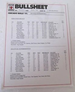 HOJA DE TOROS DE CHICAGO (ERA JORDANIA) - ESTADÍSTICAS PARA FINALES DE LA NBA 5 DE JUNIO DE 1996 - Imagen 1 de 6