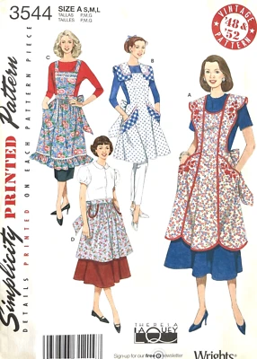 Simplicity Vintage 40's-50's Misses' Aprons Pattern 3544 Size S-L UNCUT - Image 1 of 2