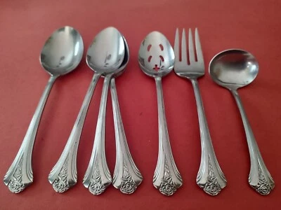 7pc UNF127 18/0 Stainless Steel Teaspoons Japan Serving Spoons Forks Ladle Rose  - Image 1 of 4