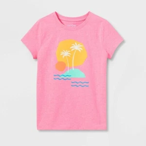 Cat & Jack T-Shirt Girl's Pink Short Sleeve Cotton Beach Vibes Graphic, Size XXL - Picture 1 of 3