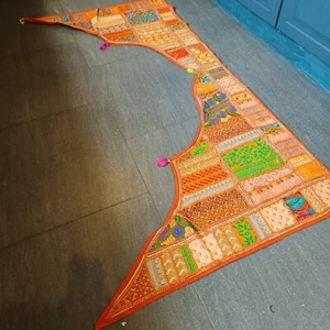 Indian Embroidered Patchwork Orange Gate Toran Door Wall Hanging No 4 - Picture 1 of 11