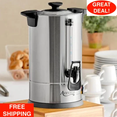 AVANTCO Double Wall Stainless Steel 45 Cup (225oz) Coffee Urn/Coffee Percolator- 950W
