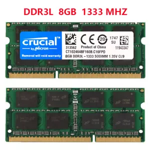 CRUCIAL DDR3L 16GB (8GB x2) 1333mhz PC3L-10600 Laptop SODIMM Memory RAM DDR3 - Picture 1 of 9