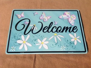 Welcome Daisies Butterflies Sign Vintage Garage Bar Wall LARGE 18" X 12" - Picture 1 of 1
