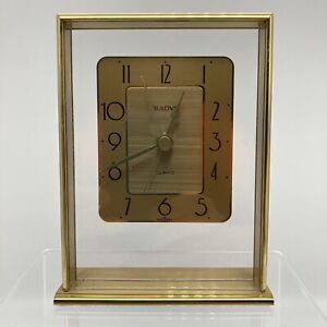 Vintage BULOVA Brass Quartz Alarm Clock Mantel B1980 5’’x3.5’’ WORKS!