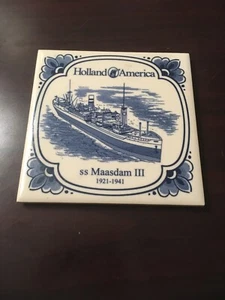 Holland America Tile Coaster 4"x4 SS Maasdam III 1921-1941 - Picture 1 of 2