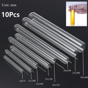 Tubos de ensayo de 10 piezas tubo de vidrio de borosilicato sin borde fondo redondo suministros de laboratorio - Imagen 1 de 15