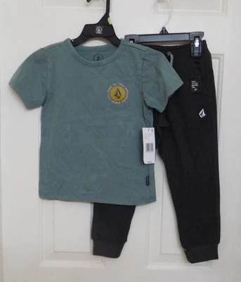 Conjunto de camisa e joggers Volcom azul-petróleo fiel a esta nova com etiquetas tamanho 3t ou 4t - Imagem 1 de 2