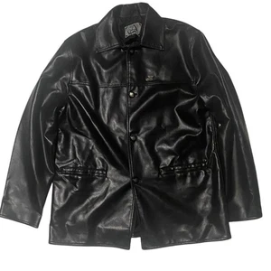 L013 A Collezioni Logo Button Leather Coat Size Large - Picture 1 of 6