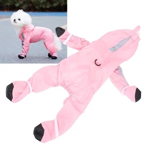 Hunderegenmantel mit Stiefeln Leine Loch 4 Bein Hund Regenjacke Rosa M - Bild 1 von 24