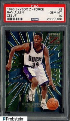 1996 Skybox Z-Force #2 Ray Allen Milwaukee Bucks Zebut PSA 10 POP 7 GEM MINT - Image 1 of 2