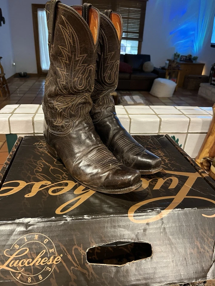 Lucchese 1883 Western Cowboy Boots Brown Corbin Mad Dog Goat N1556 Mens 11 EE - Image 1 of 4