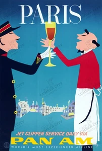Pan Am Paris Jet Clipper Vintage 1963 Travel Poster Wall Art Print USA - Picture 1 of 6