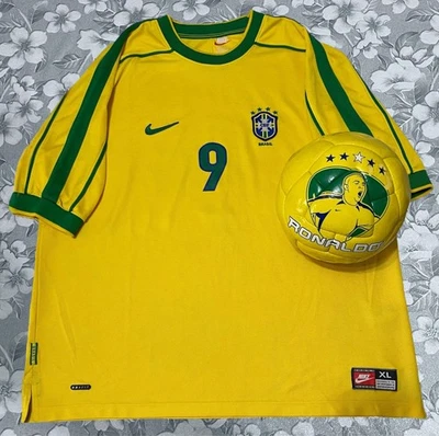 Maglia Calcio Brasile Vintage 1998 Ronaldo #9# Taglia XL + Pallone Nike  - Immagine 1 di 4