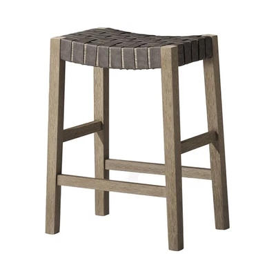 Maven Lane Stool in Weathered Grey Wood Finish w/Vegan Leather (Open Box) - Image 1 of 4