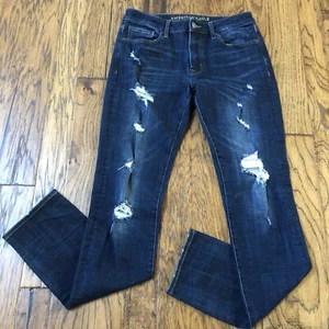 American Eagle Jeans Mens 32x36 Dark Wash Slim Extreme Flex 4 Distressed Tall - Picture 1 of 20