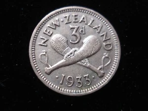 Moneda de plata de tres peniques de Nueva Zelanda 1933 - Imagen 1 de 2
