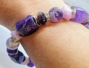 Natural Amethyst Rose Quartz Gemstone Handmade Bracelet Gift for her. - Picture 1 of 9