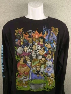 Disney Mens Long Sleeve Villains Shirt Black Graphic Black - Picture 1 of 7
